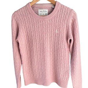 Jack Wills Tinsbury Pink Merino Wool Cable Knit Sweater Size 6